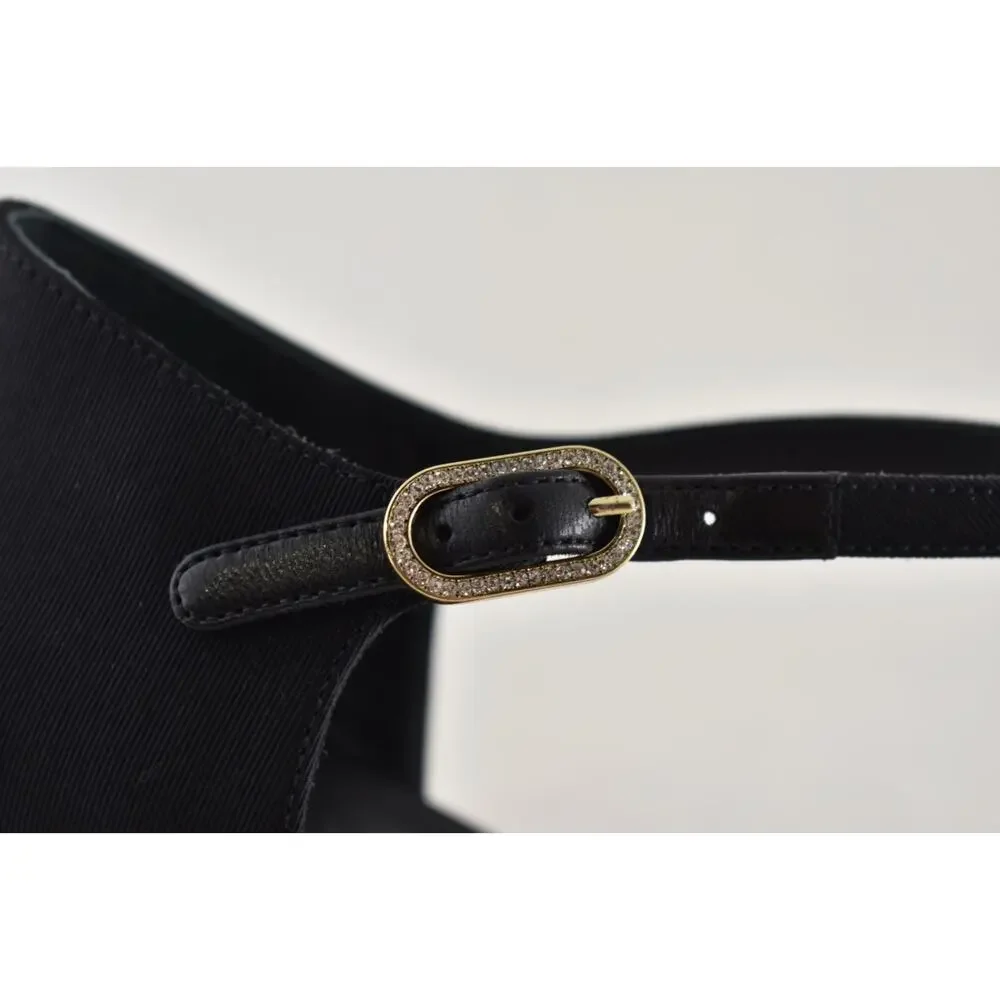 Chanel 24B Black Crystal CC Logo Gold Mary Jane Ankle Strap Block Heel Pumps 40 - Picture 8 of 16